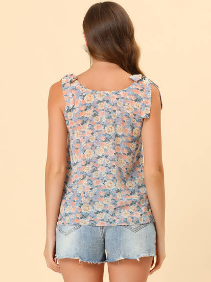 Allegra K- Floral Tie Straps Chiffon Tank Top