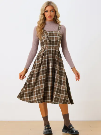 Allegra K- Plaid Overalls Pinafore Dress Suspender Skirt