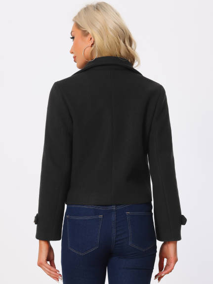 Allegra K- Turn Down Collar Single Breasted Pea Coat