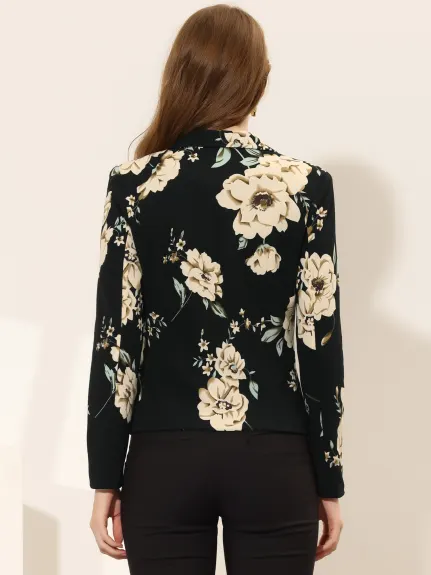 Allegra K- Blazer fleuri à revers cranté et fermeture à bouton