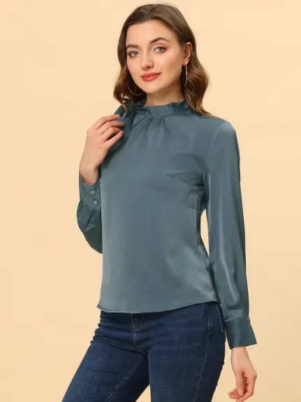 Allegra K - Bow Tie Neck Elegant Satin Blouse