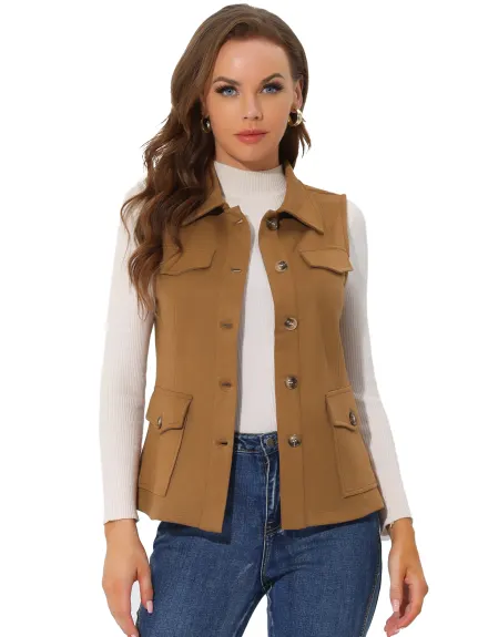 Allegra K- veste en daim Faux veste boutonnée avec poche Cargo