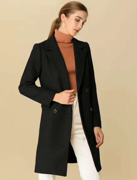 Allegra K- Double Breasted Belted Pocket Trench Coat