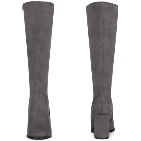 Allegra K- Round Toe Solid Chunky Heels Knee High Boots