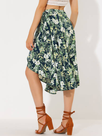 Allegra K- Floral Boho Wrap Midi Skirt