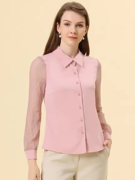 Allegra K- Chiffon Textured Sheer Sleeve Shirt