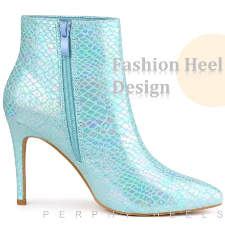 Allegra K - Snakeskin Printed Pointed Toe Ankle Boots