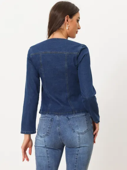 Allegra K- vestes en Denim extensible col à revers