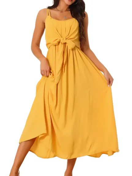 Allegra K- Sleeveless Tie Front Flowy Midi Sundress