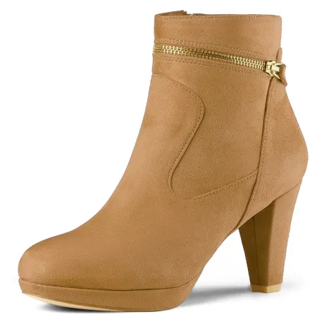 Allegra K- Round Toe Ankle Mid Heel Boots