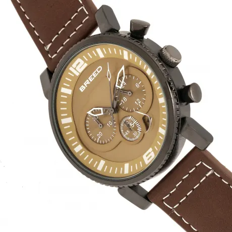 Breed - Montre chronographe Ryker avec bracelet en cuir et date - Sarcelle/Argent