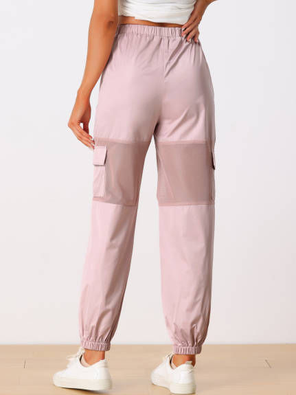 Allegra K- Mesh Panel Pant High Waist Sheer Elastic Baggy Cargo Pants