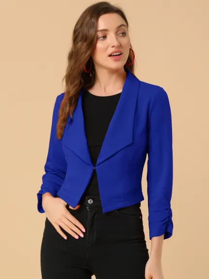 Allegra K- Cropped Notched Lapel Long Sleeve Blazer