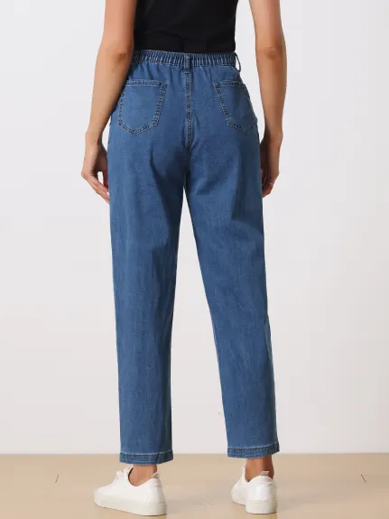 Allegra K- Capri High Elastic Waist Denim Pants