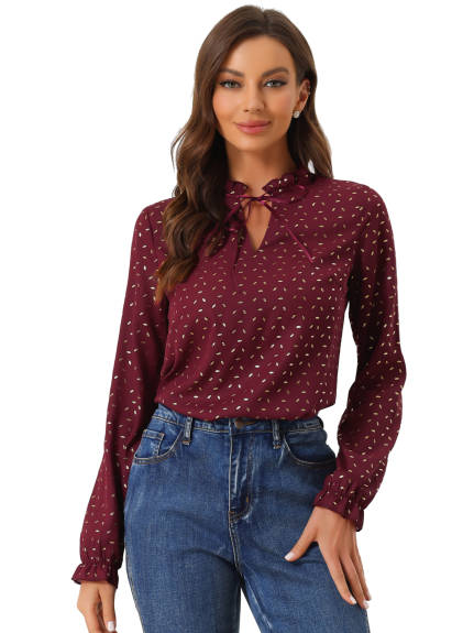 Allegra K- Tie Ruffled Neck Blouse Top