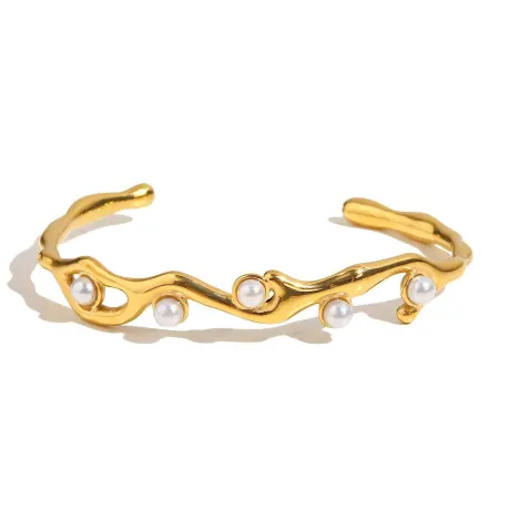 Bracelet de perles en acier inoxydable plaqué or 18 carats Diane imperméable