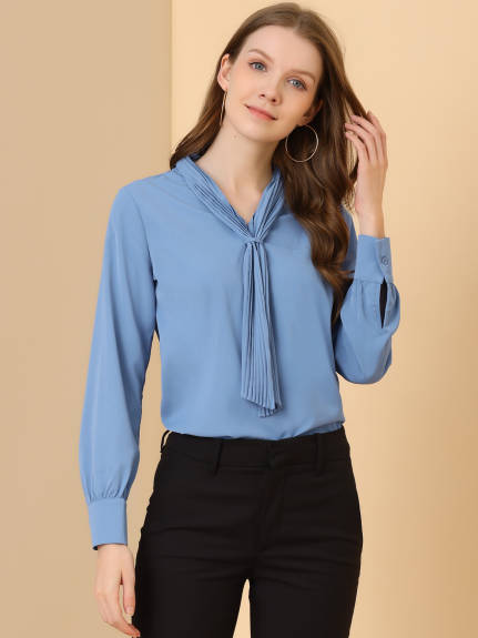 Allegra K- Chiffon Pleated Tie Neck Blouse Shirt