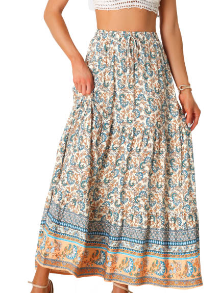 Allegra K - Summer Boho Floral Maxi Skirt