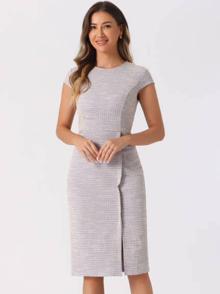 INSPIRE CHIC - Crewneck Tweed Plaid Bodycon Dress