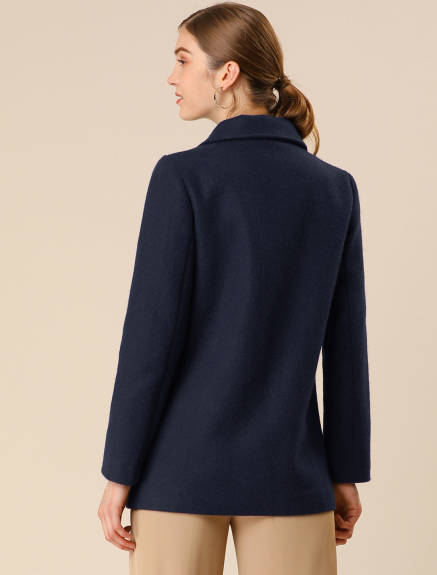 Allegra K- Notched Lapel Double-Breasted Overcoat