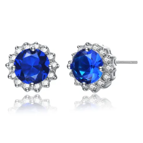 Genevive Sterling Silver with Colored Cubic Zirconia Button Stud Earrings