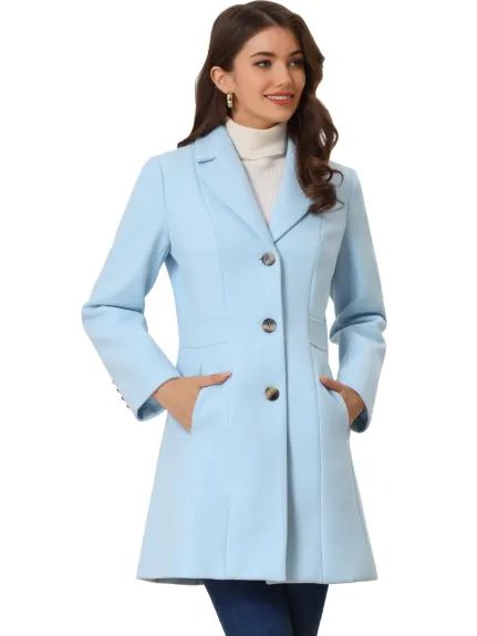 Allegra K- Single Breasted Notched Lapel Peacoat