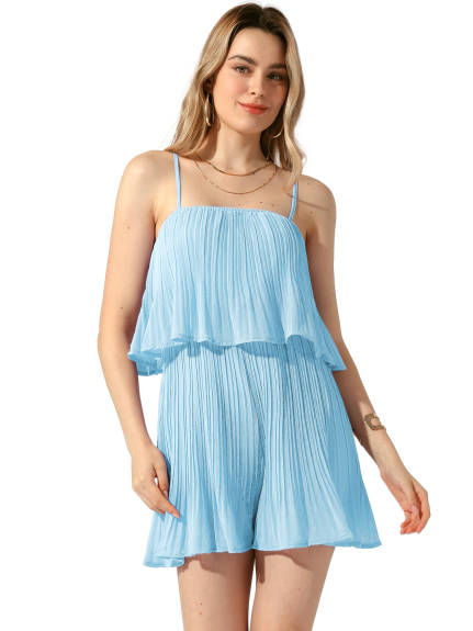 Allegra K - Spaghetti Strap Layer Pleated Romper