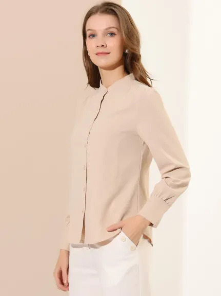 Allegra K- Stand Collar Long Sleeve Shirt