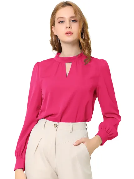 Allegra K- Stand Collar Long Sleeve Shirt Blouse