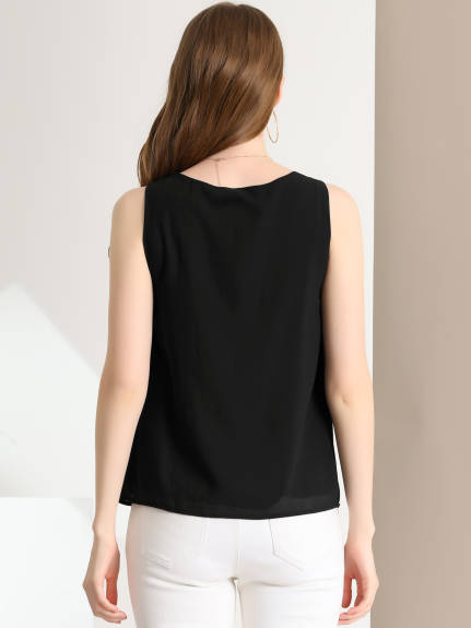 Allegra K - Pleated Front Sleeveless Chiffon Tank Top