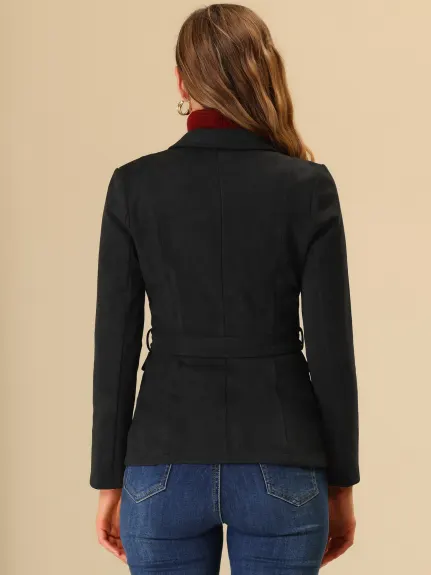 Allegra K- Manteau blazer à simple boutonnage avec ceinture en faux suède