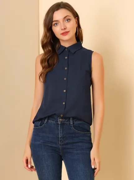 Allegra K- Single Breasted Sleeveless Blouse Shirt