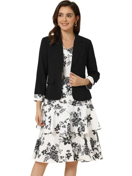 Allegra K- Ensemble de costume - Veste blazer en mousseline de soie à fleurs