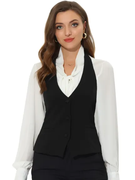 Allegra K- Waistcoat Halter Neck Button Down Suit Vest