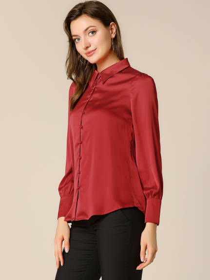 Allegra K- Satin Puff Sleeve Blouse Shirt