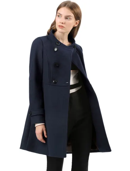 Allegra K- Stand Collar Long Sleeves Double Breasted Coat