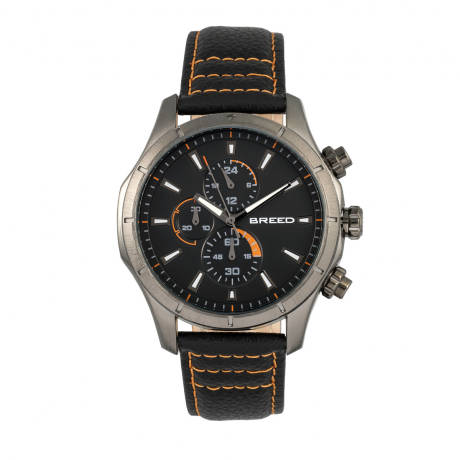 Montre chronographe Breed Lacroix avec bracelet en cuir - Argent/marron