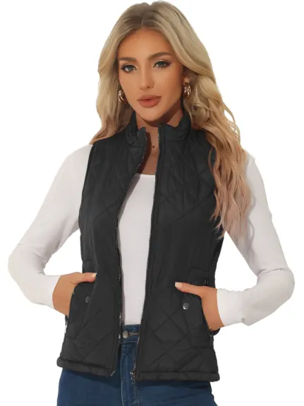 Allegra K- Stand Collar Lightweight Gilet Quilted Zip Vest