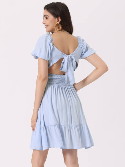 Allegra K- Bow Tie Back Ruffle Dress