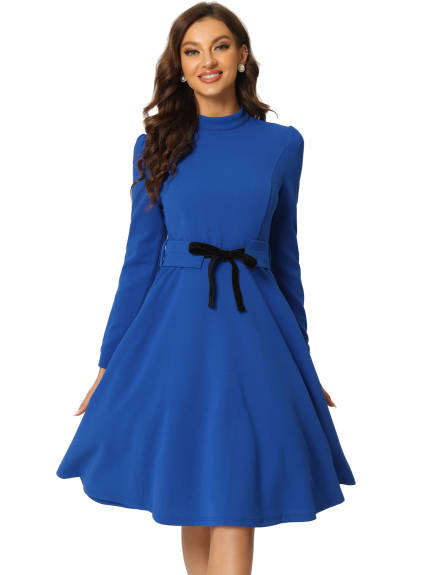 Allegra K- Sheath Mock Neck Long Sleeve Knee Length Dress