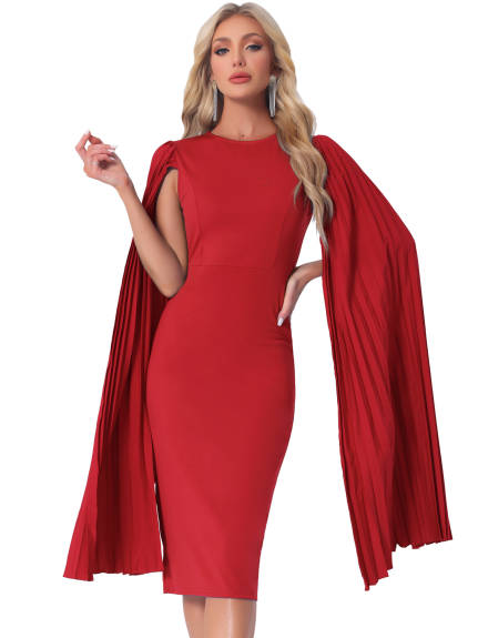 Allegra K - Cloak Sleeve Evening Pencil Cape Dress