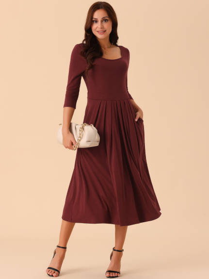 Allegra K - Crewneck Pleated Swing Maxi Dress