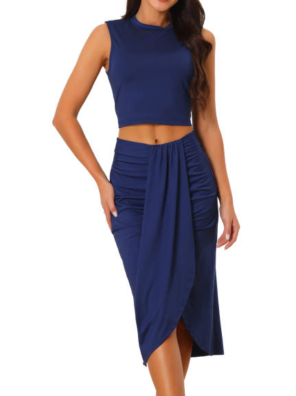 Allegra K- Sleeveless Crop Top and Split Skirt Set