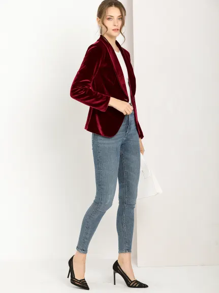 Allegra K- Blazer en velours à un bouton et col châle