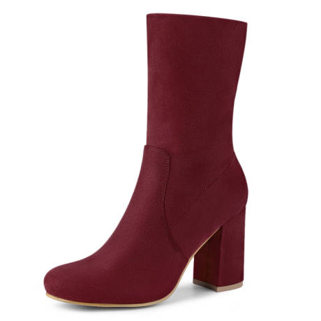 Allegra K - Rounded Toe Block Heel Stretch Ankle Boots