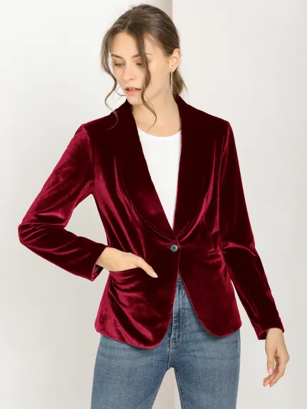 Allegra K- Blazer en velours à un bouton et col châle