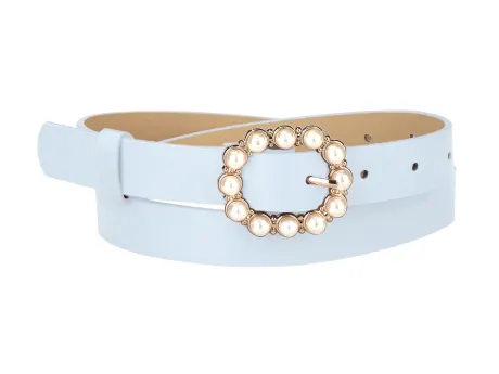 Allegra K- Pearl Waistband Skinny Leather Pin Buckle Belt