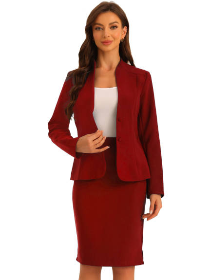 Allegra K - Collarless Blazer and Pencil Skirt Suit