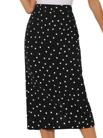 Allegra K - Polka Dots Casual High Waist Midi Skirt