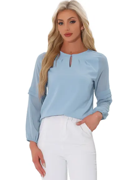 Allegra K- Long Sleeve Keyhole Neck Blouse Tops